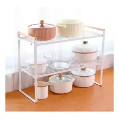 GENERICO - Estante Organizador de Acero y Madera para Cocina y Baño