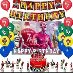 GENERICO - Kit Cumpleaños Decoración Cristiano Ronaldo + Tela De Fondo