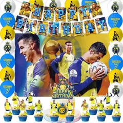 GENERICO - Kit Cumpleaños Decoración Cristiano Ronaldo Al Nassr + Tela
