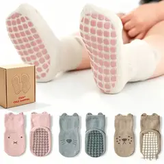 TSKY CHILE SHOPPING - Pack 4 Calcetines Antideslizantes Bebe Niños Algodon Primeros Pasos Goma Piso Flotante Suaves Pano