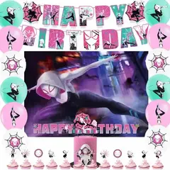 GENERICO - Kit Cumpleaños Fiestas Stacy Gwen + Tela Fondo Spider Woman