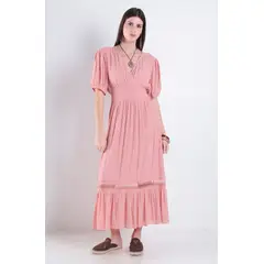 WADOS - VESTIDO MANGA CORTA CON CINTURA ELASTICADA ESCOTE V