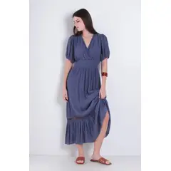 WADOS - VESTIDO MANGA CORTA CON CINTURA ELASTICADA ESCOTE V