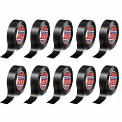 TESA - Pack 10 Huincha Aisladora Eléctrica 18mmx5m Negra Negro Liso