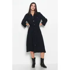 WADOS - VESTIDO MANGA LARGA ESCOTE V CON LAZO EN CINTURA--
