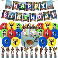 GENERICO - Kit Decoración Cumpleaños Roblox Fans Con Globos Y Topper