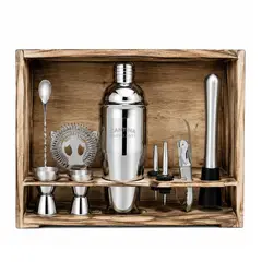 CANTINA - Coctelera Set Bartender Acero Inoxidable Caja Madera
