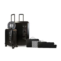 GENERICO - Set 2 Maletas DKNY Beveled S+L negra + Almohada + Organizador 6 piezas
