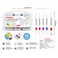 MOTARRO - Marcadores Acrílicos 48 pcs En Multicolor 13.5 cm Punta Fina