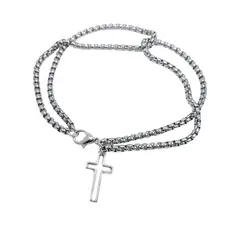 GENERICO - Pulsera Acero Inoxidable Hombre Mujer Cruz Cadena Doble.