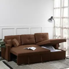 DANIELS - Sofá Cama Seccional 2 Plazas Moderno - Lino Sidney Café