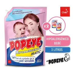 POPEYE - Pack 2 x Detergente Hipoalergénico Bebé Doypack 3 Lt.