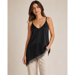 ACCESORIA - Blusa Lencera Mujer Satinada Con Encaje Diagonal Fiestas