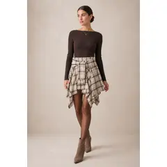 ACCESORIA - Falda Asimetrica Cuadrillé Para Mujer Estilo Casual Fiesta