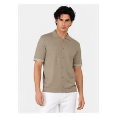 ARROW - Polera Tejida Lino-Algodón Regular Fit Café