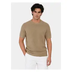 ARROW - Polera Tejida Lino-Algodón Regular Fit Café