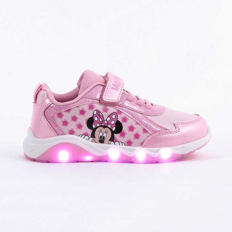Zapatilla Luces Niña Minnie Flores Rosado