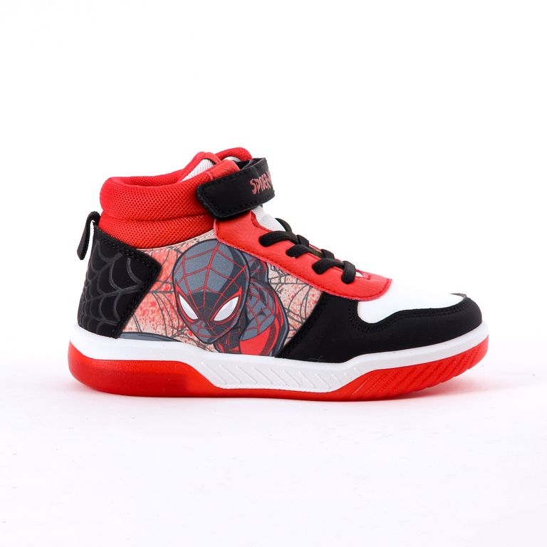 Zapatilla Luces Niño Spiderman Caña Alta Rojo