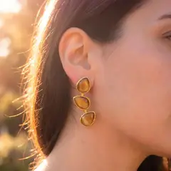 GENERICO - Aros de Oro 22k con Diseño Natural y Piedras Ojo de Gato