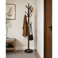 MYLHOGAR - Perchero De Pie De Madera Y Metal Con Base Firme Circular