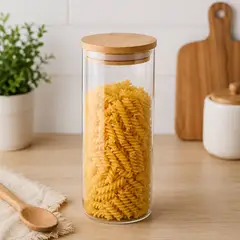 GENERICO - Frasco De 560 mL Cilíndrico De Vidrio Con Tapa De Bambú Hermeticos