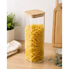 GENERICO - Frasco Cuadrados De Vidrio De 2500 mL Con Tapa De Bambú Hermeticos