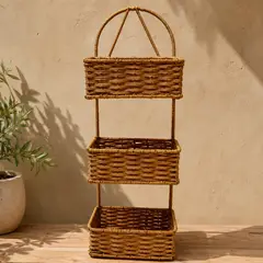 GENERICO - Organizador Colgante de Mimbre con 3 Cestas Decorativas