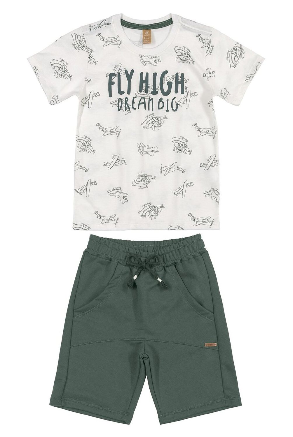 UP BABY - Conjunto Aviones Polera Y Shorts Verde Y Blanco Up