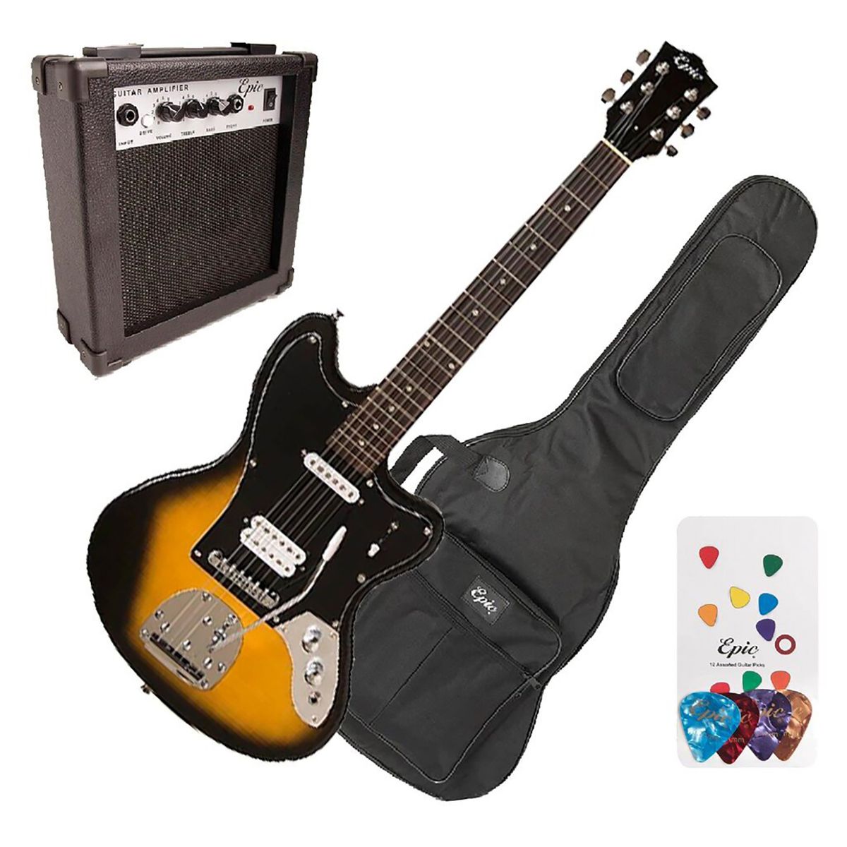 EPIC - Pack Guitarra Eléctrica Amarillo con Negro (EG-07)