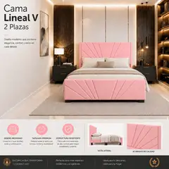 GENERICO - Cama Europea 2 Plazas Tapizada Felpa Base Dividida Doble Respaldo Rosa