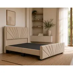 GENERICO - Cama Europea 2 Plazas Tapizada Felpa Base Dividida Doble Respaldo Beige
