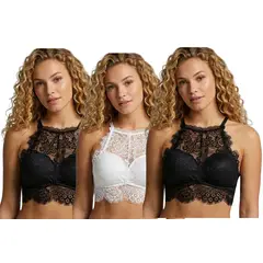 LOOK SHOP - Pack 3 Bralette Mujer Encaje Top Cruzado Espalda Sin Broches 611