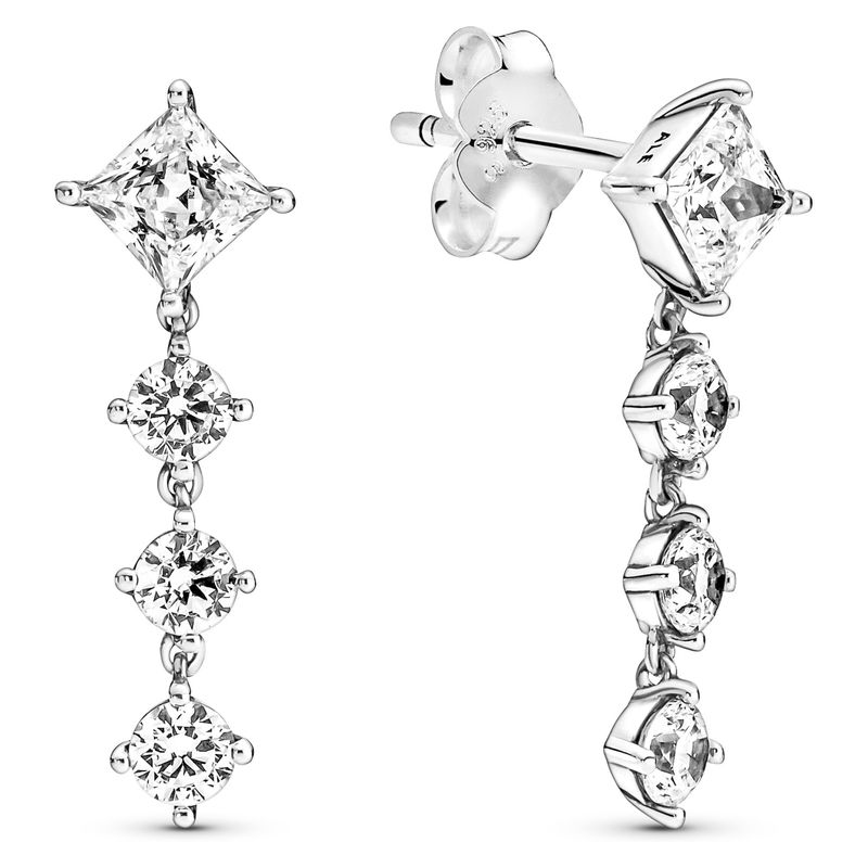 PANDORA - Aretes Colgantes Círculo Y Cuadrado Brillantes Mujer Pandora