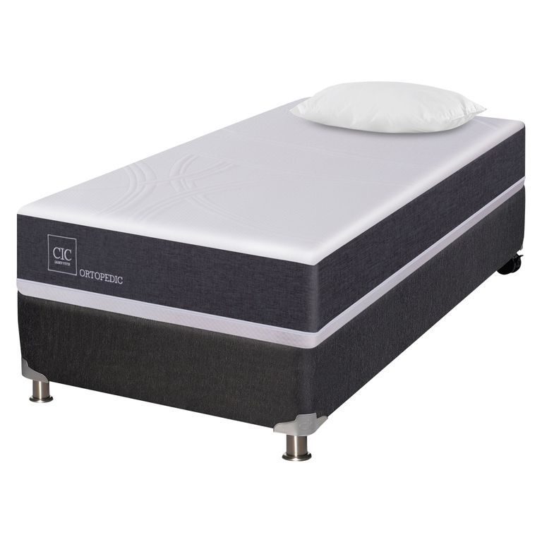 CIC Box Spring New Ortopedic B5 Black 1 Plaza + Almohada
