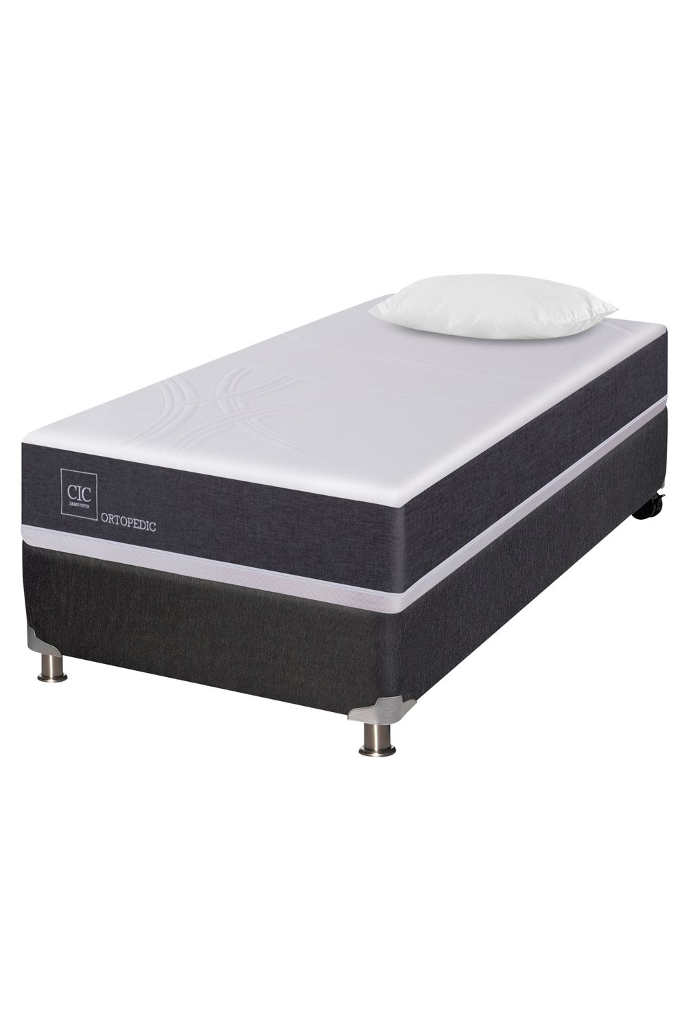 CIC Box Spring New Ortopedic B5 Black 1 Plaza + Almohada Cic