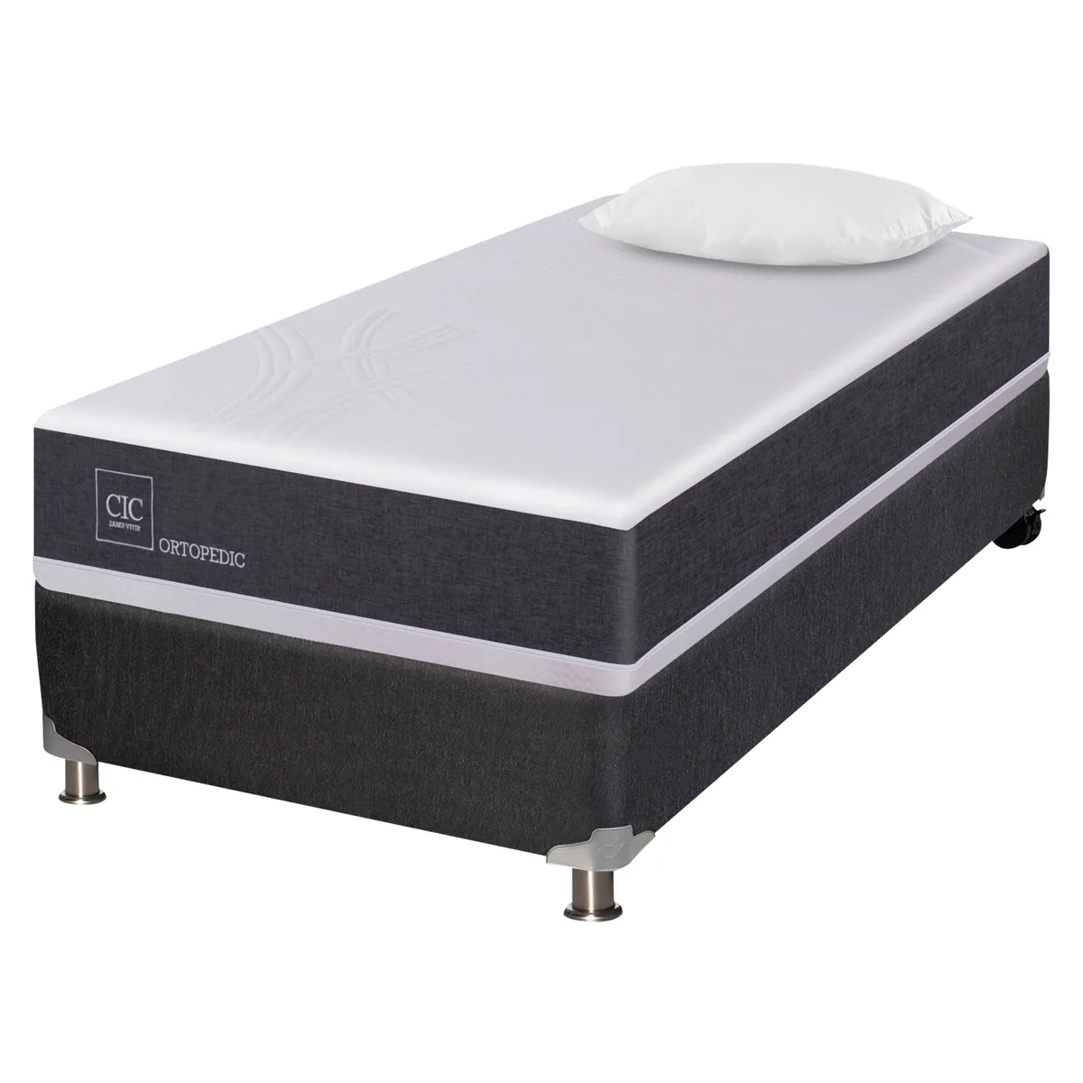 CIC - Box Spring New Ortopedic B5 Black 1 Plaza + Almohada Cic