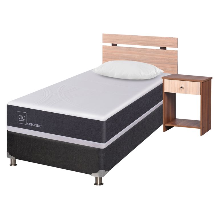 CIC Box Spring Ortopedic B5 Black 1,5 Plazas + Almohada + Set Olmo