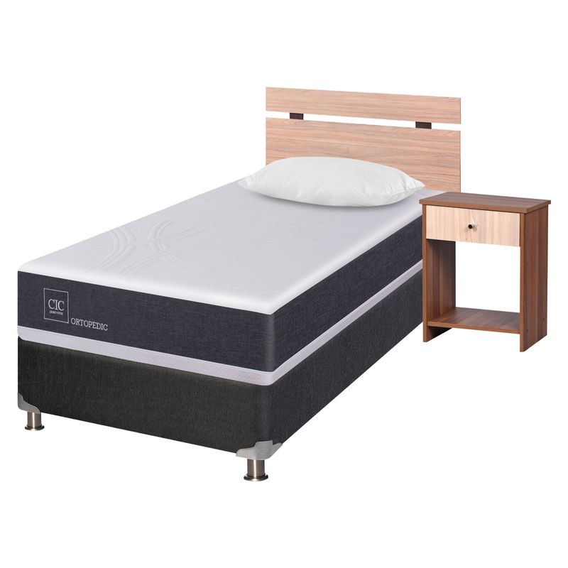 CIC - Box Spring Ortopedic B5 Black 1,5 Plazas + Almohada + Set Olmo Cic
