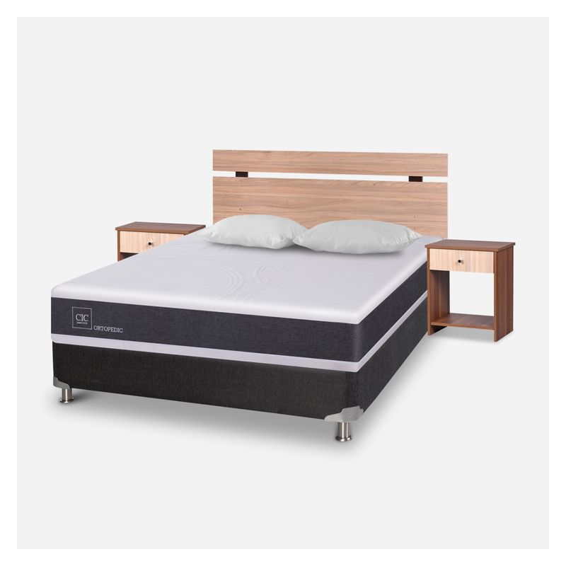 CIC - Box Spring Ortopedic B5 Black 2 Plazas + 2Almohadas + Set Olmo Cic