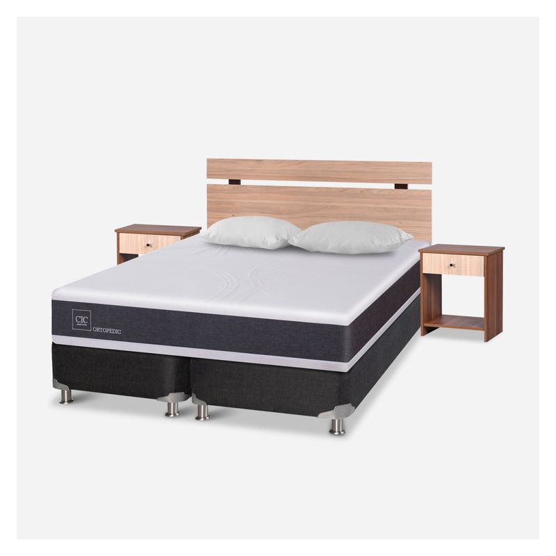 CIC - Box Spring Ortopedic B5 Black 2 Plazas + Almohadas + Set Olmo Cic