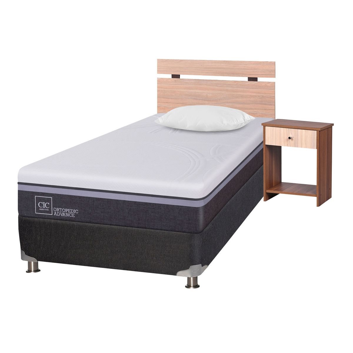 CIC - Box Spring Orto Adv B5 Black 1.5 Plazas + Set Olmo CIC
