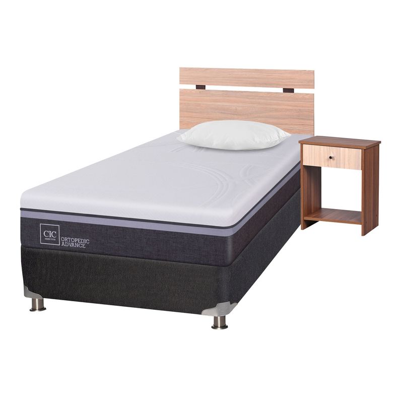 CIC - Box Spring Orto Adv B5 Black 1.5 Plazas + Set Olmo CIC
