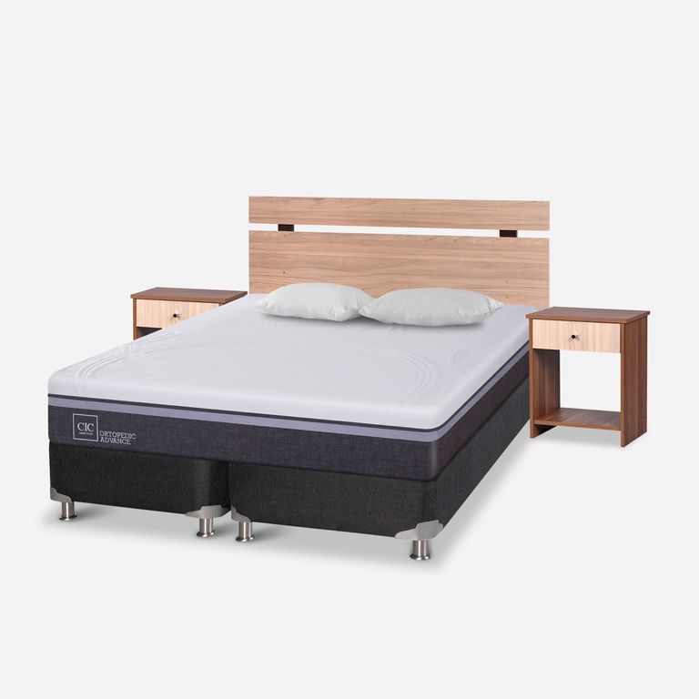 CIC Box Spring Ort Adv B5 Blck 2 Plazas BD + Almohadas + Set Olm