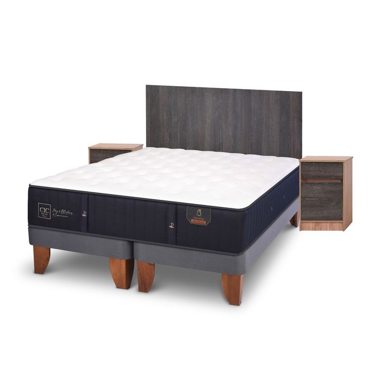CIC Cama Europea Premium King x 2.00mt Base Dividida + Respaldo + 2 Veladores