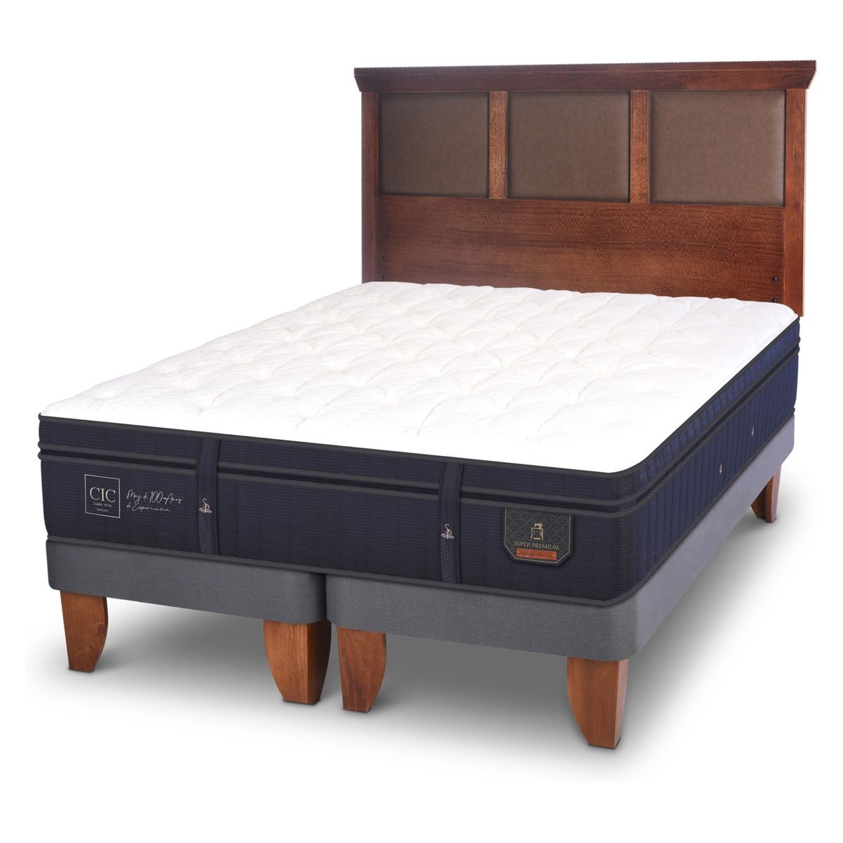CIC - Cama Europea Super Premium 2 Plazas Bd Respaldo Torin Caram Cic
