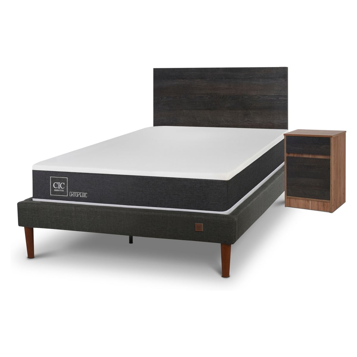 CIC - Cama Europea Curve New Ortopedic 1,5 Plazas Espresso Cic