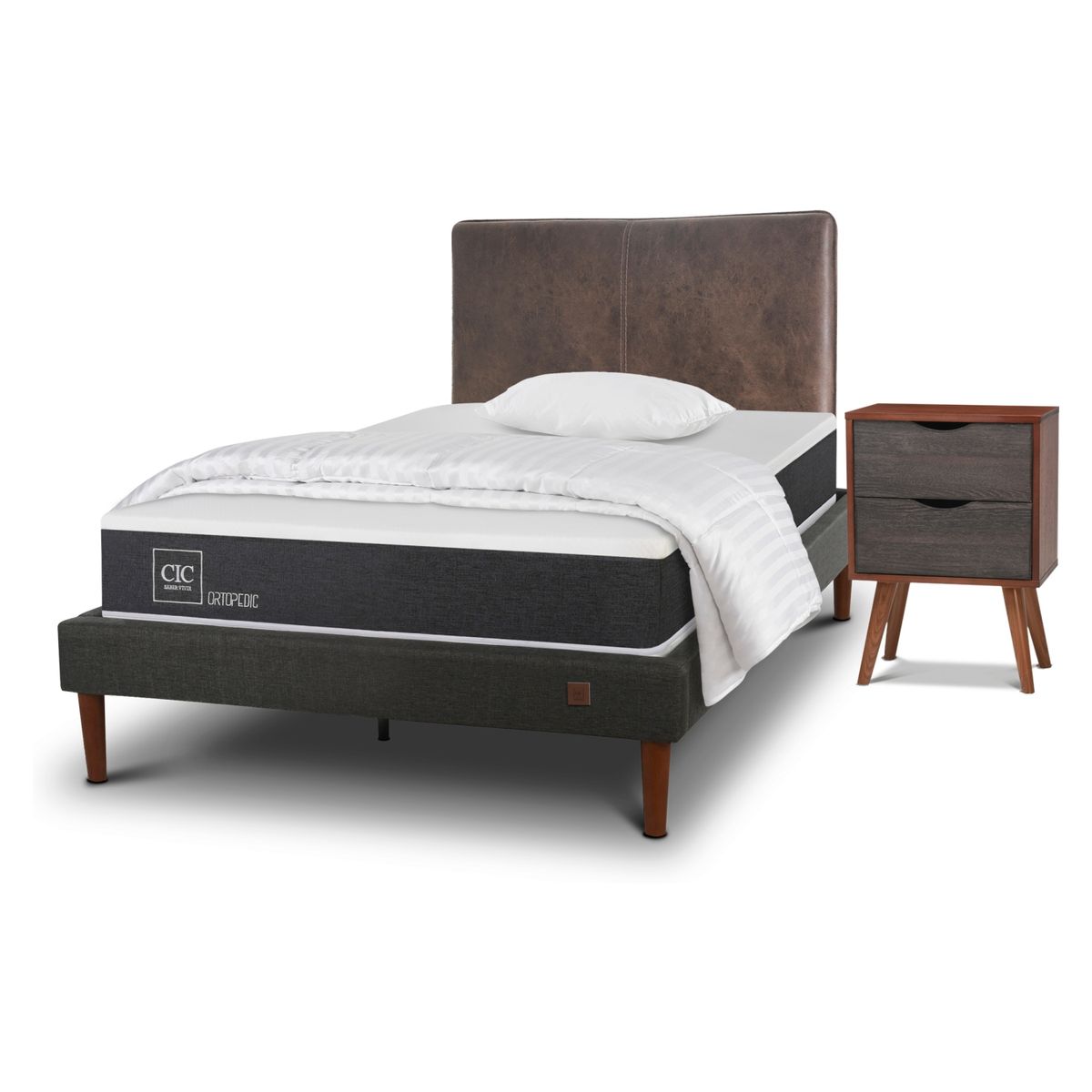 CIC - Cama Europea Curve New Ortopedic 1,5 Plazas Baker Almohada + Plumon Cic