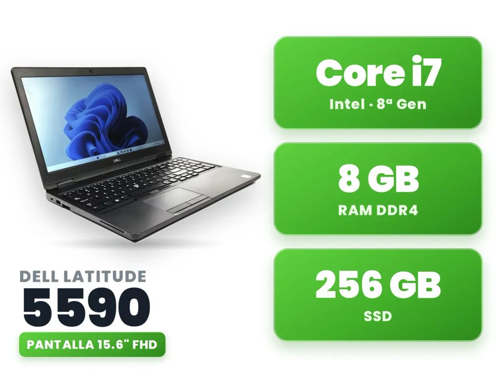 Latitude 5590 15.6" FHD Core i7-8565U 1.8GHz 8GB RAM 256GB SSD Win11 Pro Reacondicionado