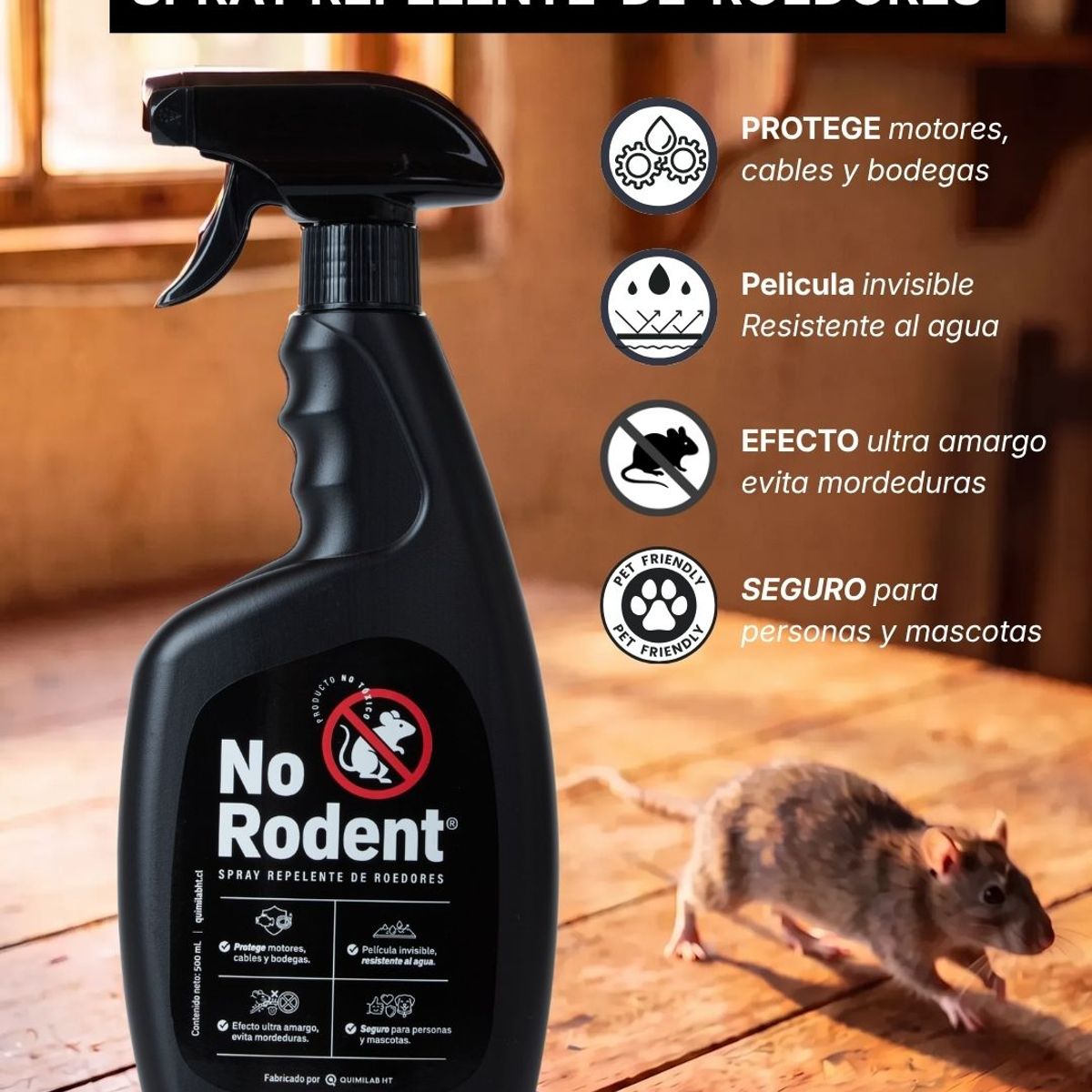 GENERICO - No Rodent. Spray repelente de roedores. 500ml