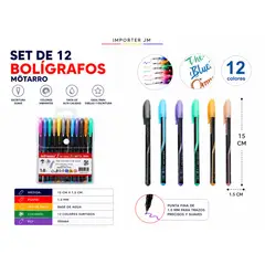 MOTARRO - Set De 12 Marcadores Multicolor Metal 1.5*15 cm Trazo 1mm